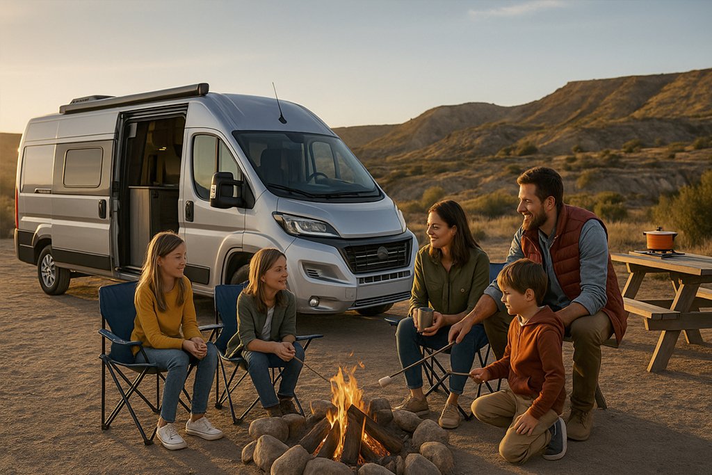 Vue d'une famille autour d'un feu avec vr