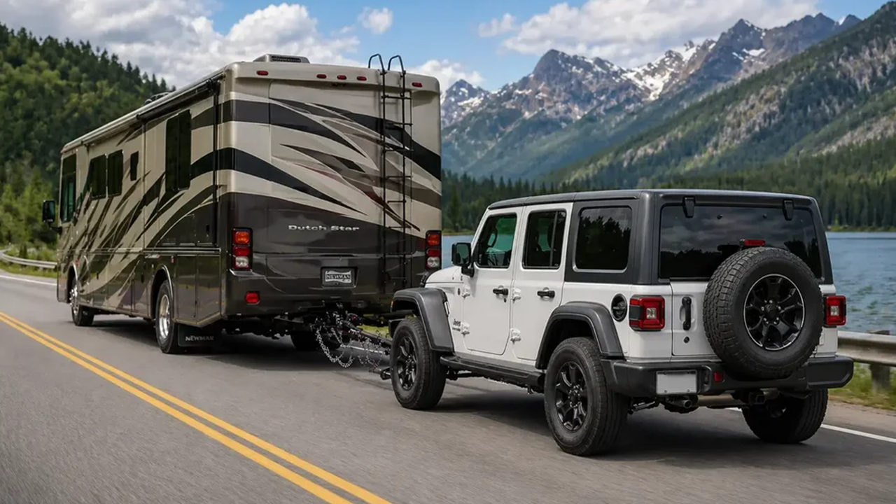 VR tirant un Jeep Wrangler